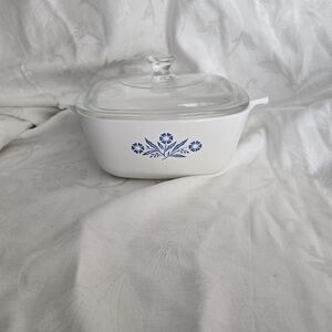 Vintage Corningware Casserole Dish with Cornflower Blue Design 6 Cup